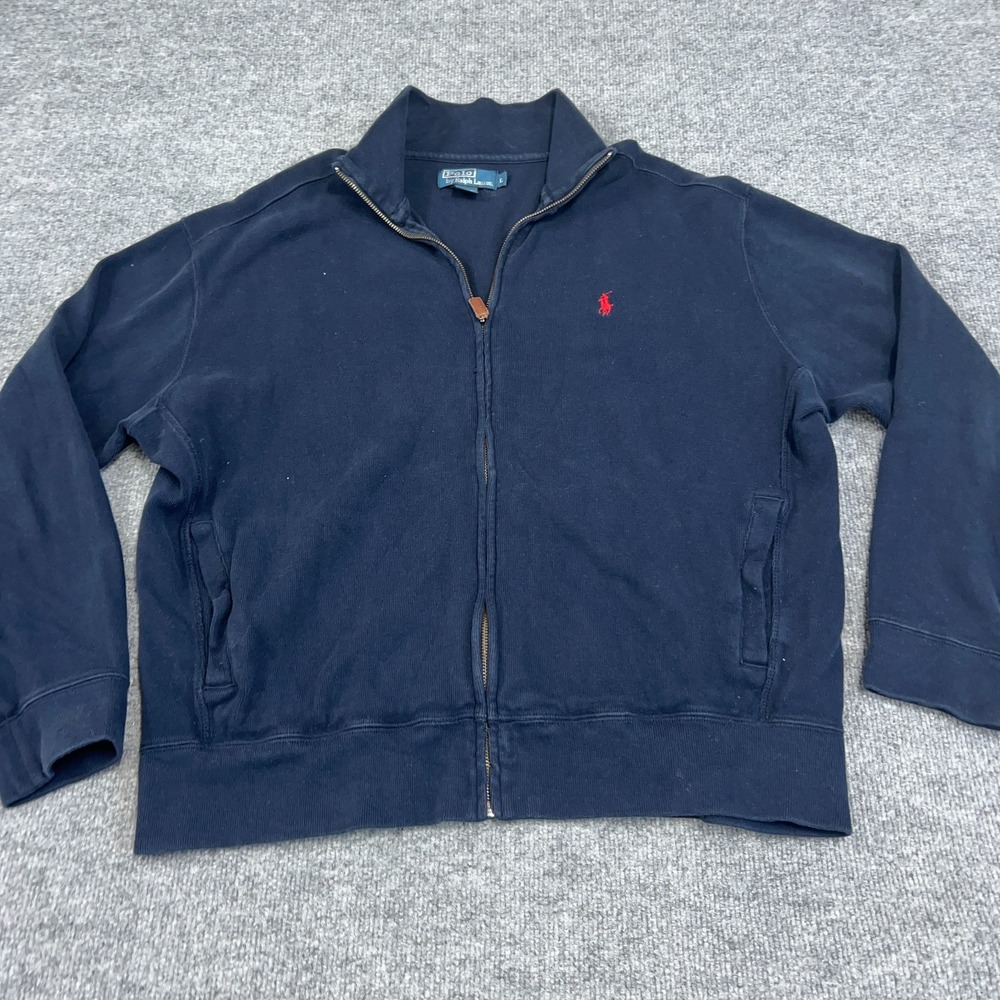 Polo Ralph Lauren Sweater Jacket Men Large Navy Knit Pony Ribbed Cotton Full Zip